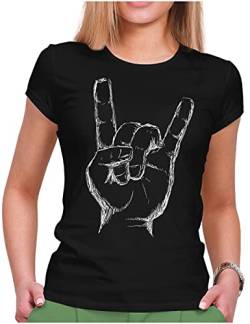 PAPAYANA - Heavy Metal Hand - Damen Fun T-Shirt Bedruckt - Regular Fit - Music Band Punk Rock - Schwarz - Medium von PAPAYANA