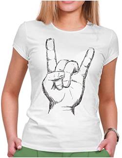 PAPAYANA - Heavy Metal Hand - Damen Fun T-Shirt Bedruckt - Regular Fit - Music Band Punk Rock - Weiß - Medium von PAPAYANA