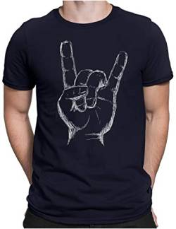 PAPAYANA - Heavy Metal Hand White - Herren Fun T-Shirt - Regular Fit - Music Band Punk Rock - Navy - Medium von PAPAYANA