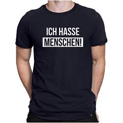 PAPAYANA - Ich Hasse Menschen Weiss - Herren Fun T-Shirt - Bedruckt - Baumwolle - Regular Fit - Medium - Navy von PAPAYANA