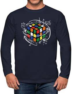 PAPAYANA - Magic Cube - Herren Fun Langarm T-Shirt Bedruckt - Regular Fit - Zauberwürfel Comic - Navy - XL von PAPAYANA