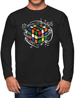 PAPAYANA - Magic Cube - Herren Fun Langarm T-Shirt Bedruckt - Regular Fit - Zauberwürfel Comic - Schwarz - Large von PAPAYANA