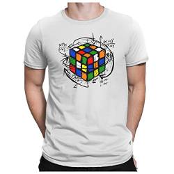 PAPAYANA - Magic-Cube - Herren Fun T-Shirt - Zauberwürfel Comic Sci-Fi Science - L Weiß von PAPAYANA