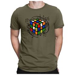 PAPAYANA - Magic-Cube - Herren Fun T-Shirt - Zauberwürfel Comic Sci-Fi Science - XL Oliv von PAPAYANA