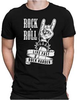 PAPAYANA - Rock and Roll Hand - Herren Fun T-Shirt - Regular Fit - Music Band Punk - Schwarz - Small von PAPAYANA