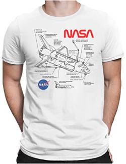 PAPAYANA - Space Shuttle NASA Black - Herren Fun T-Shirt - Regular Fit - Blueprint Blaupause - Weiß - XXL von PAPAYANA