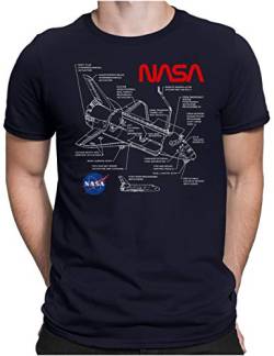 PAPAYANA - Space Shuttle NASA White - Herren Fun T-Shirt - Regular Fit - Blueprint Blaupause - Navy - 4XL von PAPAYANA