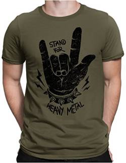 PAPAYANA - Stand for Heavy Metal Black - Herren Fun T-Shirt Bedruckt - Music Band Punk Rock - Large - Oliv von PAPAYANA