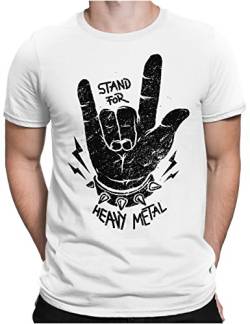 PAPAYANA - Stand for Heavy Metal Black - Herren Fun T-Shirt Bedruckt - Music Band Punk Rock - Medium - Weiß von PAPAYANA