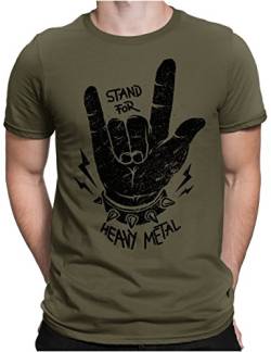 PAPAYANA - Stand for Heavy Metal Black - Herren Fun T-Shirt Bedruckt - Music Band Punk Rock - XXL - Oliv von PAPAYANA