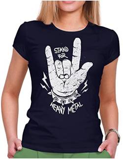 PAPAYANA - Stand for Heavy Metal - Damen Fun T-Shirt Bedruckt - Regular Fit - Music Band Punk Rock - Navy - Medium von PAPAYANA