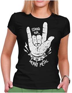 PAPAYANA - Stand for Heavy Metal - Damen Fun T-Shirt Bedruckt - Regular Fit - Music Band Punk Rock - Schwarz - Large von PAPAYANA