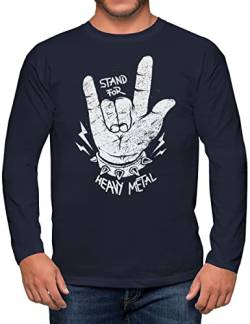 PAPAYANA - Stand for Heavy Metal - Herren Fun Langarm T-Shirt Bedruckt - Regular Fit - Music Band Punk Rock - Navy - XXL von PAPAYANA