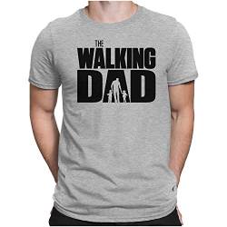 PAPAYANA - The Walking DAD Black - Herren Fun T-Shirt Bedruckt Baumwolle Regular Fit - Large Grau Meliert von PAPAYANA