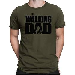 PAPAYANA - The Walking DAD Black - Herren Fun T-Shirt Bedruckt Baumwolle Regular Fit - Medium Oliv von PAPAYANA
