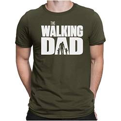 PAPAYANA - The Walking DAD White - Herren Fun T-Shirt Bedruckt Baumwolle Regular Fit - Large Oliv von PAPAYANA