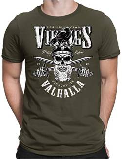 PAPAYANA - Vikings Valhalla - Herren Fun T-Shirt - Regular Fit - Wikinger Norwegen - Oliv - 3XL von PAPAYANA