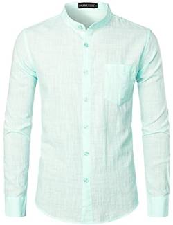 PARKLEES Herren Baumwolle Leinen Langarm Button Up Grandad Kragen Hemden mit Tasche, aqua, S von PARKLEES