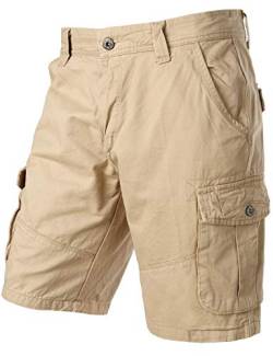 PARKLEES Herren Baumwolle Sommer Kurze Cargohose Cargo Bermuda Shorts mit Multitasche Khaki 32 von PARKLEES