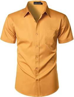 PARKLEES Herren Casual Urban Stylish Slim Fit Kurzarm Knopfleiste Kleid Hemd mit Tasche, goldfarben, XL von PARKLEES