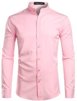 PARKLEES Herren Einfarbig Slim Fit Bügelleicht Langarm Stehhkragen Hemd Business Freizeithemd CL08 Rosa L von PARKLEES