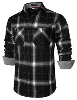 PARKLEES Herren-Fleece-Shirts mit Knopfleiste, klassisch, stilvoll, normale Passform, lässig, langärmelig, mit Knopfleiste, Schwarz , XXL von PARKLEES