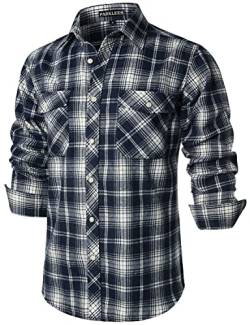 PARKLEES Herren Freizeithemden Regular Fit Button Down Check Kariert Flanellhemden mit Taschen PZLCL41 Marineblau M von PARKLEES