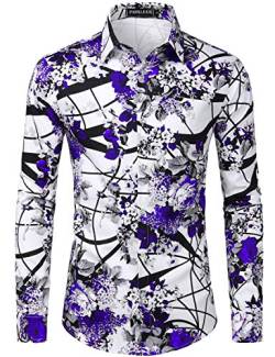 PARKLEES Herren Geblümt Langarm Sommer Freizeithemd Hawaiihemd Muster Langarmhemd 105 Lila M von PARKLEES