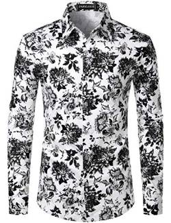 PARKLEES Herren Geblümt Langarm Sommer Freizeithemd Hawaiihemd Muster Langarmhemd 108 Schwarz XL von PARKLEES