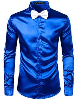 PARKLEES Herren Glänzend Slim Fit Satin Langarmhemd Frezeit Business Hemd für Party Nachtclub CL14 Königsblau L von PARKLEES