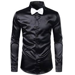 PARKLEES Herren Glänzend Slim Fit Satin Langarmhemd Frezeit Business Hemd für Party Nachtclub CL14 Schwarz XL von PARKLEES