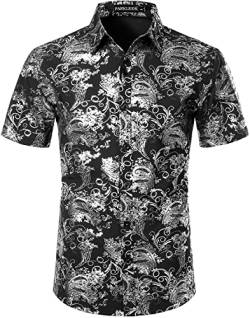 PARKLEES Herren Hipster Gold Rose Gedruckt Slim Fit Kurzarm Button Down Kleid Shirts, Cl23-schwarz Silber, M von PARKLEES