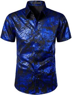 PARKLEES Herren Hipster Gold Rose Printed Slim Fit Kurzarm Button Down Kleid Shirts, Cl23-königsblau, L von PARKLEES