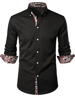 PARKLEES Herren Hipster Paisley Patchwork Design Slim Fit Langarm Knopfleiste Hemden, Schwarz , XL von PARKLEES