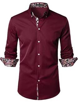 PARKLEES Herren Hipster Paisley Patchwork Design Slim Fit Langarm Knopfleiste Hemden, burgunderfarben, M von PARKLEES