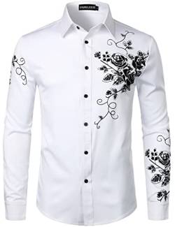 PARKLEES Herren Hipster Stickerei Design Slim Fit Langarm Button Down Kleid Shirts, Zzcl63-white black, XXL von PARKLEES