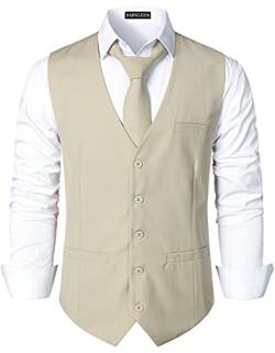 PARKLEES Herren Hipster Urban Design Business Formal Weste Slim Fit Anzug Smoking Kleid Weste, beige, XL von PARKLEES