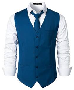 PARKLEES Herren Hipster Urban Design Business Formal Weste Slim Fit Anzug Smoking Kleid Weste, blau - peacock blue, XXL von PARKLEES
