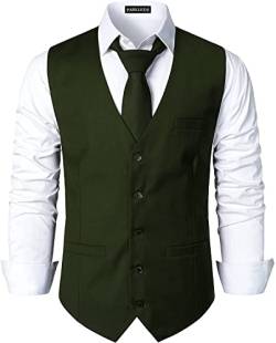 PARKLEES Herren Hipster Urban Design Business Formal Weste Slim Fit Anzug Smoking Kleid Weste, olivgrün, XXL von PARKLEES