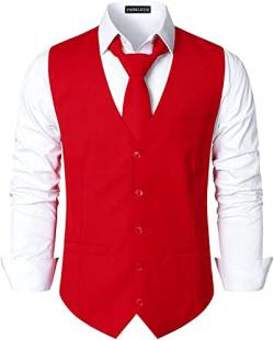 PARKLEES Herren Hipster Urban Design Business Formal Weste Slim Fit Anzug Smoking Kleid Weste, rot, L von PARKLEES