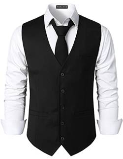 PARKLEES Herren Hipster Urban Design Business Formale Weste Slim Fit Anzug Smoking Kleid Weste, Schwarz , S von PARKLEES