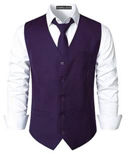 PARKLEES Herren Hipster Urban Design Business Formale Weste Slim Fit Anzug Smoking Kleid Weste, dunkelviolett, XL von PARKLEES