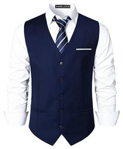 PARKLEES Herren Hipster Urban Design Business Formale Weste Slim Fit Anzug Smoking Kleid Weste, marineblau/weiß, M von PARKLEES