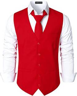 PARKLEES Herren Hipster Urban Design Business Formale Weste Slim Fit Anzug Smoking Kleid Weste, rot, S von PARKLEES