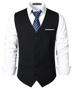 PARKLEES Herren Hipster Urban Design Business Formale Weste Slim Fit Anzug Smoking Kleid Weste, schwarz / weiß, L von PARKLEES