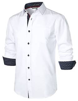 PARKLEES Herren Hipster Urban Design Regular Fit Langarm Casual Business Button Up Kleid Shirts mit Tasche, weiß, S von PARKLEES