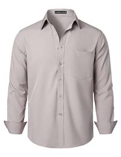 PARKLEES Herren Regular Fit Kleid Hemd Solid Faltenfrei Langarm Casual Business Button Up Shirts mit Tasche, Mandelgrau, S von PARKLEES