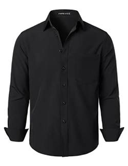 PARKLEES Herren Regular Fit Kleid Hemd Solide Faltenfrei Langarm Casual Business Button Up Hemden mit Tasche, Schwarz , S von PARKLEES