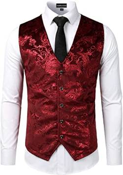 PARKLEES Herren-Weste, luxuriös, metallisch, Paisleymuster, goldfarben, bedruckt, für Hochzeit, Abschlussball, Party, Anzug oder Smoking, burgunderfarben, XL von PARKLEES