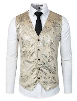 PARKLEES Herren-Weste, luxuriös, metallisch, Paisleymuster, goldfarben, bedruckt, für Hochzeit, Abschlussball, Party, Anzug oder Smoking, champagnerfarben, XL von PARKLEES